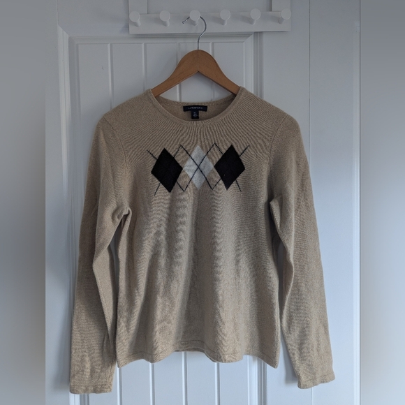 Land's End 100% Cashmere Camel Argyle Crewneck Sweater Womens Size Medium - Picture 5 of 9